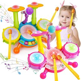 Juego de tambores para niños pequeños, instrumentos educativos musicales para bebés, juguetes para niños pequeños, micrófono para niñas, actividades de aprendizaje, regalos 240226