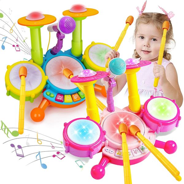 Ensemble de batterie pour enfants, Instruments musicaux éducatifs pour bébés, jouets pour filles, Microphone, activités d'apprentissage, cadeaux 240124