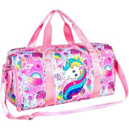 Sac de sport pour enfants pour voyage avec compartiment à chaussures filles Gym danse Ballet Weekender nuit licorne arc-en-ciel sirène rose violet 240115