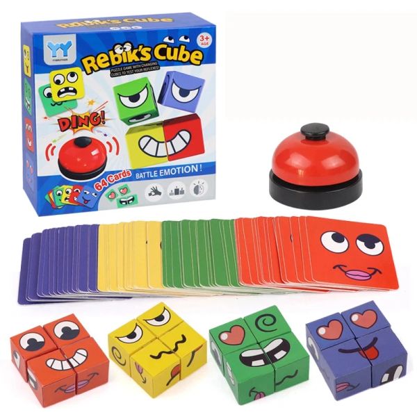 Kids Educational Montessori Cube Puzzle Expression modifiable Expression du visage Blocs Building Blocs Table Game Toy pour apprentissage précoce