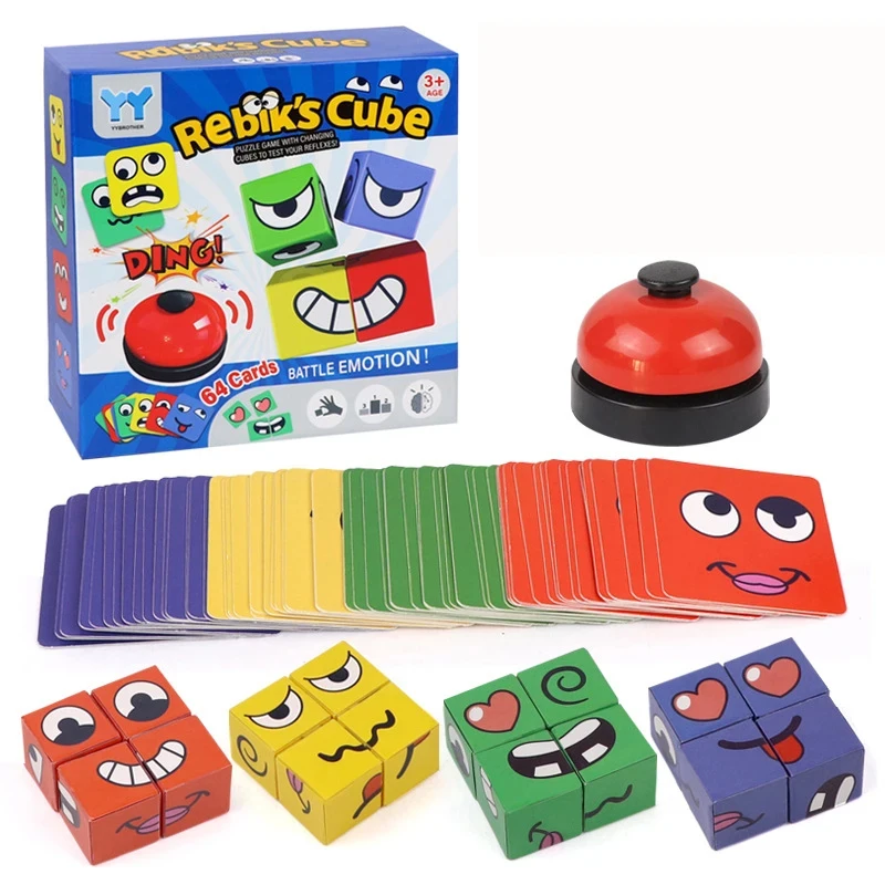 Kinderen educatieve Montessori Cube Puzzle Veranderende expressie Face Building Blocks Table Game speelgoed voor Early Learning