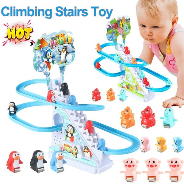 Kids Electric Gesting Stairs jouet bricolage Small Dinosaur Rail Racing Track Music Coaster Duck Duck Toy for Baby Kids Gift 240318