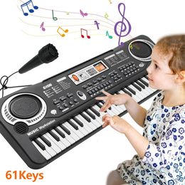 Teclado de piano electrónico para niños, órgano portátil de 61 teclas con micrófono, juguetes educativos, instrumento musical, regalo para niños principiantes 240129