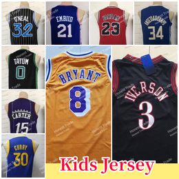 Enfants Embiid Tatum Jersey Green Stephen 30 Curry 34 Giannis Vince 32 Shaq 15 Carter Purple Stitched Youth Jerseys Presents For Children