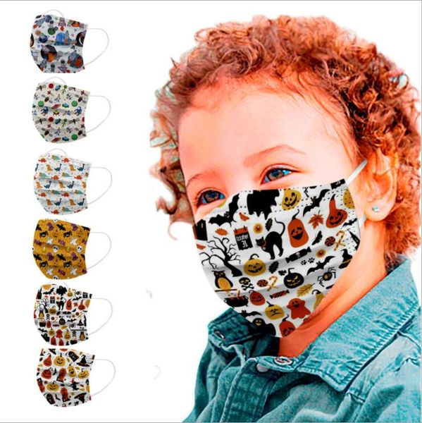 Mascarilla para niños Dibujos animados Impreso Mascarillas desechables Calabaza Dinosaurio Impresión Boca Cubierta Personalidad Diseñador Máscaras LSK1892