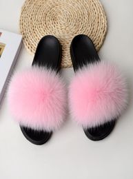 Kids fashion real fox fur slippers toddler girl fur sandals mother and child new design cheap kids fur slippers whole9028656