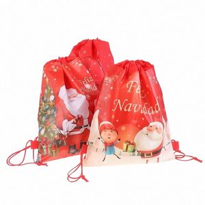 Kids Favors Christmas Sant Panta Claus Sacs à cordon N tissé Tissu Backpack Birthday Event Party Supplies Travel Storage Package T1GG #