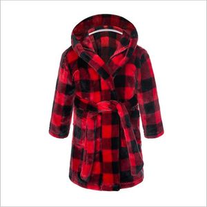 Kids Flanel Nachthemd Nachtkleding Buffalo Plaid Cartoon Roekjes Dinosaurus Owl Auto Print Badjassen Winter Huishoudelijke Fleece met Pockets B7680