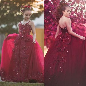 Vestido de niña de flores para niños, vestido de princesa de fiesta de tul rojo vino para boda, cumpleaños, tutú, vestidos de primera comunión