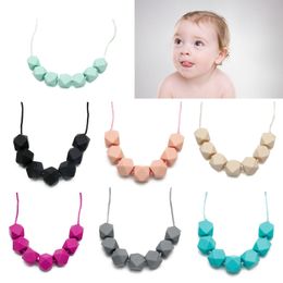 Collier de dentition en Silicone pour enfants, qualité alimentaire, bricolage, bijoux à mâcher pour bébé, chaîne, anneau de dentition, breloque mignonne, perles sans BPA, polygone en Silicone