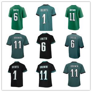 Jersey de fútbol para niños Jalen Hurts 1 Brown 11 Devonta Smith 6 Jason Kelce 62 Kelly Green Throwback Legand Tamaño juvenil S-XL Jerseys cosidos Verde Negro Color blanco