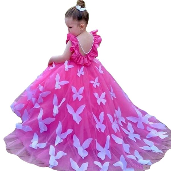 Enfants tenue de soirée élégante robe d'anniversaire à manches courtes Satin robe de bal robes de demoiselle d'honneur pour mariage mignon princesse enfants robe