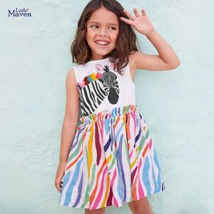 Kinderen jagers voor meisjes zomer peuter kleding Kleurrijke gestreepte zebra kwasten dierlijke casual katoen vestioden jurk voor 2-7 jaar Q0716