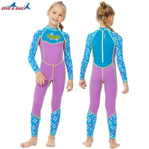 Kinderen Full Body Swimsuit voor meisjes jongens uitslag bewaker lange mouw wetsuit skin een stuk kinderen zwemkleding droge zon UV Protect 240415