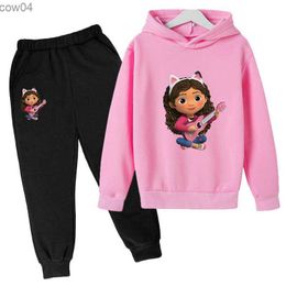 Kids Gabby Katten Hoodie Peuter Meisjes Gabby Poppenhuis Kleding Hoodies Broek 2 Stuks Sets Leuke Kinderen Kostuum Kids Trainingspakken L230625