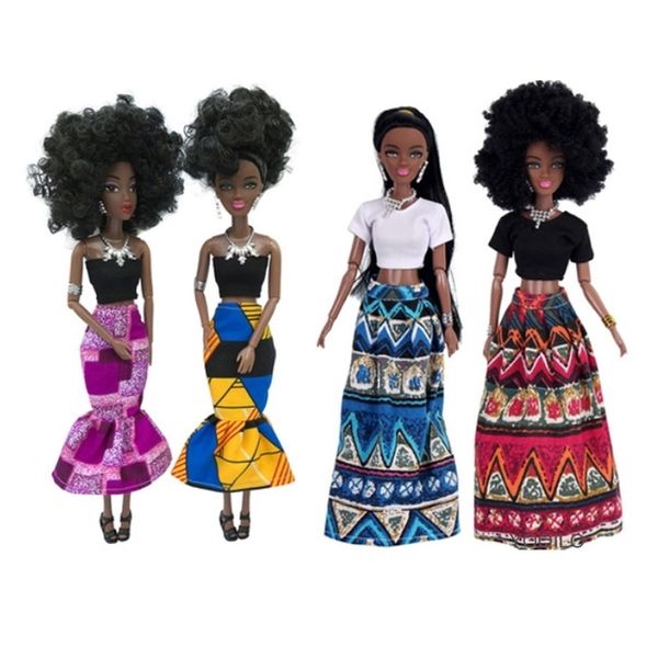 Regalo para niños, muñeca negra africana de 30CM, cuerpo articulado movible, muñeca, juguetes para niñas 220810