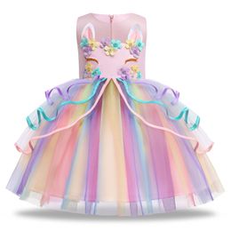 Kids Girl Cartoon Unicorn Princess Dress Children Tutu Sleeveless Lace Party Casual Dresses