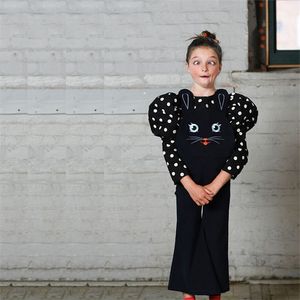 Enfants fille drôle chat salopette et match chemisier super mignon enfant printemps vêtements élégant enfant vêtements 210619