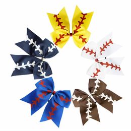 Kids Girl Hoofdband Honkbal Design Haar Bogen Glitter Baby Meisjes Hoofddeksels Grote Paardenstaart Houder Haaraccessoires 5 Kleuren DHW2304