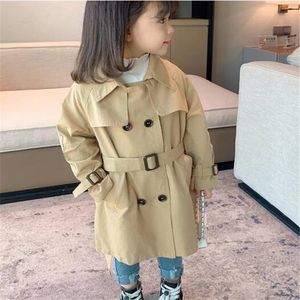 Kids Girl Long Tench Cods Couleur Couleur Double-Basted Girl Coat Outwear Children Children Vêtements