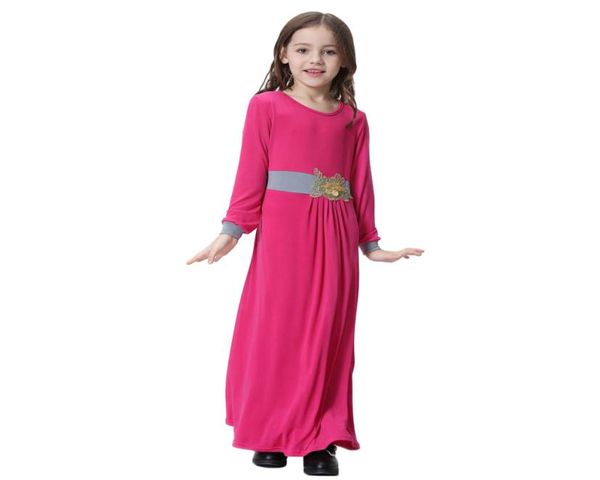 Enfants fille musulmane Abayas fleur taille Robe Maxi robes islamique enfants vêtements 9603491