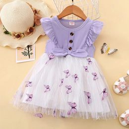 Kids Girl Princess Robe Beautiful Butterfly Ruffle Tulle Birthday Party Portez des vêtements de mode pour tout-petit 15 ans 240423