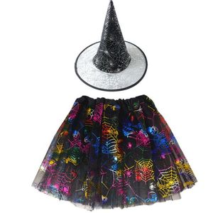 Kids Girl Spider Web Tutu Cobweb Skirt Witch Wizard Costume Hat Tulle Carnival Birthday Party Outfit Carnival Halloween Costume