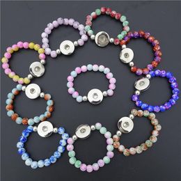 Bracelet en perles de verre colorées pour enfants filles, longueur 15cm, boutons à pression 18mm, mélange de couleurs, 30 pièces, lot296N