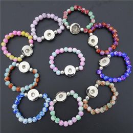 Bracelet en perles de verre colorées pour enfants filles, longueur 15cm, 18mm, boutons à pression, mélange de couleurs, 30 pièces, lot2232