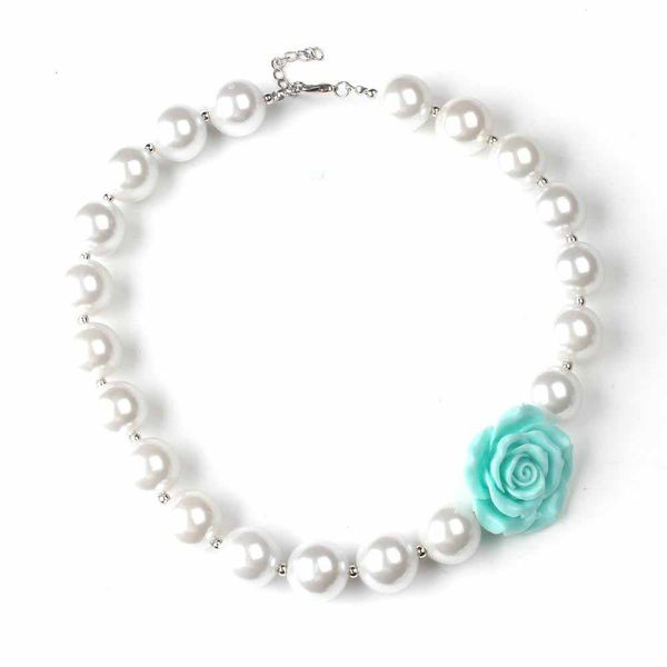 Collier de perles acryliques pour enfants filles + fleur en résine 3D, bijoux princesse pour bébés filles, accessoires de mode