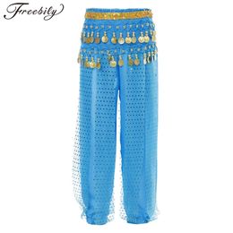 Kids Girls Belly Dance Performance Harem Dots pantalons en mousseline de mousseline Arabe Halloween Carnaval Pantalon brillant L2405