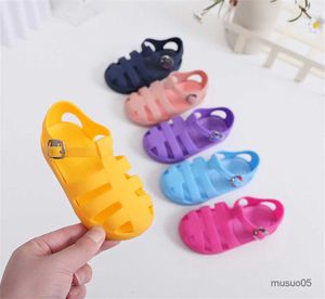 Sandales décontractées pour enfants filles et garçons, couleur unie, semelle souple ajourée, chaussures plates antidérapantes