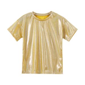 Kids Girls Boys Jazz Dance Tops Metallic Shiny Dancing Vêtements Hip-Hop Sequins T-shirts à manches courtes