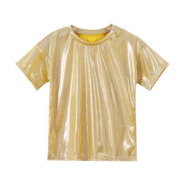 Kids Girls Boys Jazz Dance Tops Metallic Shiny Dancing Vêtements Hip-Hop Sequins T-shirts à manches courtes