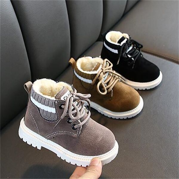 Niños Niñas Niños Martin Botas Otoño Invierno Niños Zapatos deportivos Cremallera Cuero nobuck Interior Zapato de felpa Toddle Bebé Moda Bota de nieve Tamaño 21-30