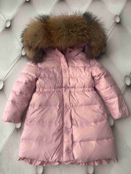 Niños niñas niños puffer trench abajo abrigos de color rosa diseñador de piel de zorro abrigo con capucha moda niña niño chaqueta invierno cálido pato abajo chaquetas niños ropa de bebé a prueba de viento