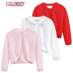 Kids Meisjes Vesten Pailletten Jassen Lange Mouw Sweater Jas Meisje Open Front Knit Bolero Schouderophalen Uitloper Kinderen Trui Top 211106