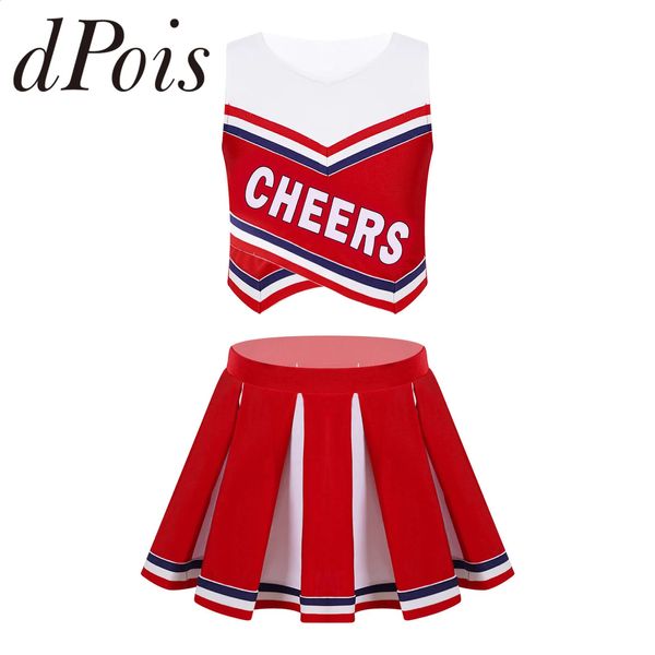 Enfants Filles Pom-Pom Girl Costume Cheerleading Uniforme Sans Manches Lettres Cheers Danse Vêtements Ensemble Performance Outfit Dancewear 240305