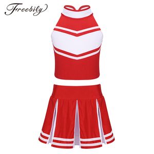 Kids meisjes cheerleader dance kostuum mouwloze ritssluiting met ritssluiting met geplooide rok sets voor schoolpodium Performance Cosplay Party