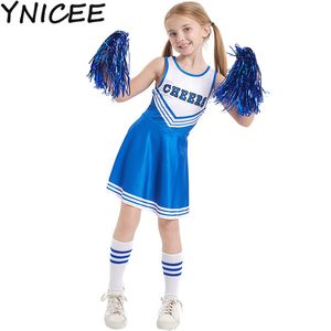 Kids Girls Cheerleader Dansjurken Fancy Cheer Outfit Set Cheer uniform Pom Poms voor Halloween Cosplay Party -kostuum