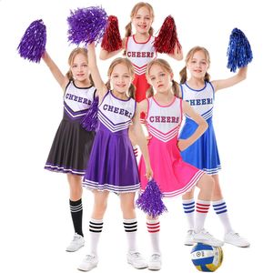 Kinderen Meisjes Cheerleading Uniform Jurk Met Bloem Ballen Sets Kinderen Juichen Team Dancewear Dansoutfits Cheerleader Kostuums 240305