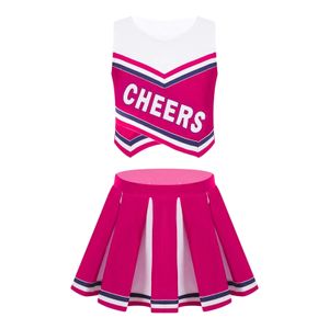 Enfants filles Cheerleading uniforme tenue sans manches haut court jupe plissée ensemble étudiant écolières carnaval sport déguisement 240305