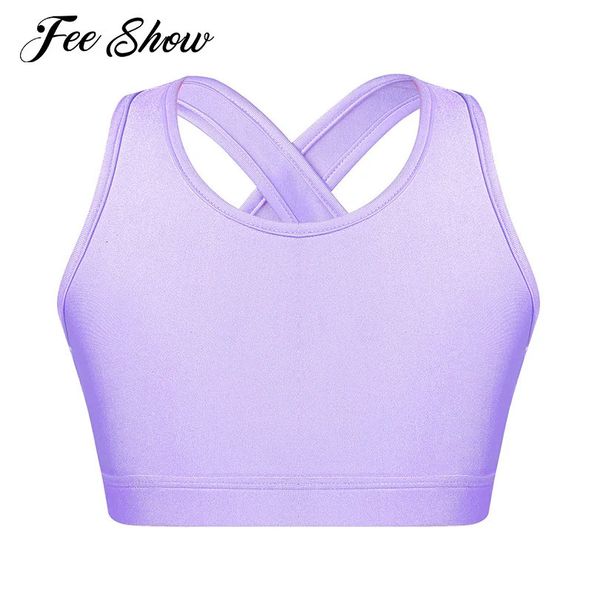 Enfants Filles Danse Top Sport Top Court Gilets Bretelles Sans Manches Trou De Serrure Dos Antichoc Course Gym Yoga Sport Soutien-Gorge Top 240226