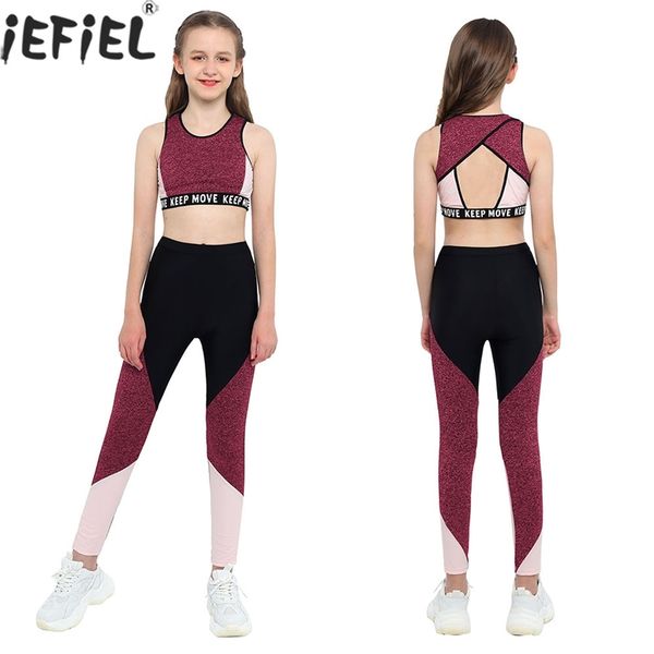 Ropa de baile para niñas y niños, conjuntos de gimnasia, trajes de baile de Ballet, camisetas sin mangas deportivas de retales, mallas, pantalones, Yoga, correr, entrenamiento 220715