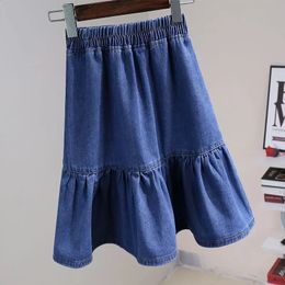 Kindermeisjes denim geplooide rokken aankomst kinderen blauw Jean rokken tienermeisjes student rok kinderen meisjes zomerkleding 240325