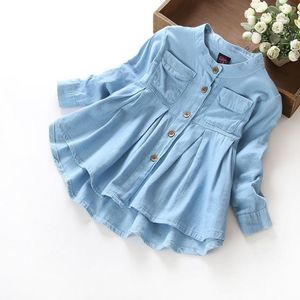 kinderen meisjes denim shirts baby meisjes casual zachte stof kinderen blouse shirt kind flouncing kant tops kinderen meisjes mode kleding