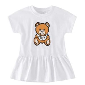 Girls pour enfants robe dessin animé ours robes à manches courtes mignonnes jupes de princesse 100% coton vêtements de créateurs pour enfants 1 à 7 ans
