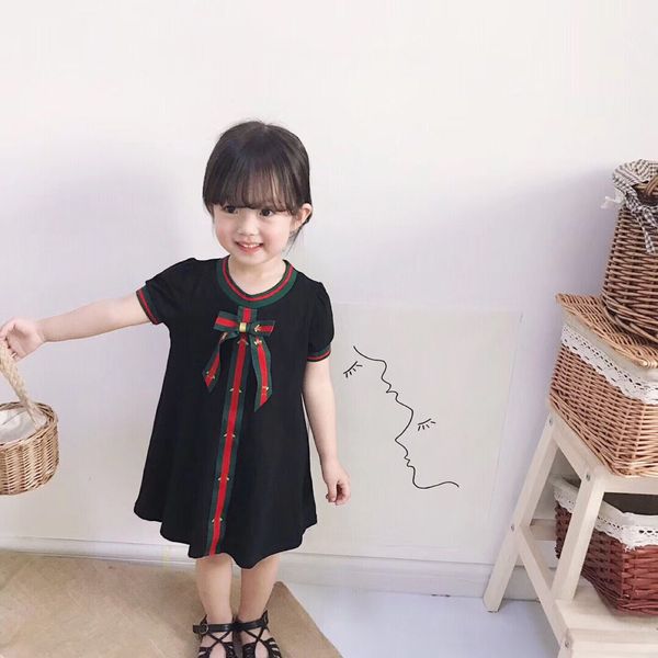 Niños Niñas Vestido de lujo Bebé Bee Bowknot Verano Manga corta Niños Ropa de diseñador informal