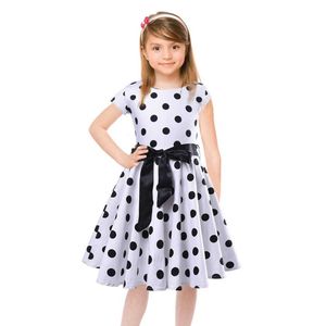 Enfants Filles Robe Polka Dot Vintage Princesse Robe Swing Rockabilly Robes De Fête Enfants Vêtements Coton Mélange Bandage Robe Q0716