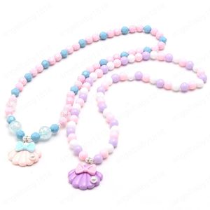 Collier élastique de la mode enfant enfants avec pendentif de coquille rose acrylique collier perlé bijoux pour cadeau pour enfants